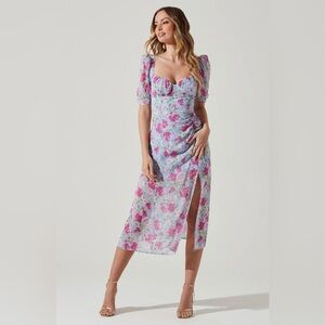 AstrTheLabel Floral Front Slit Milkmaid Midi Dress